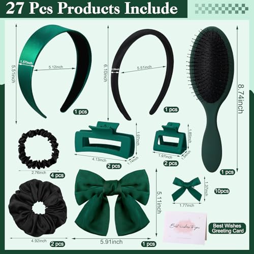 Dark Green Hair Accessories Kit for Women, 25 PCS Set Included Hair Scrunchies, Claw Clips, Bow Clips, Hair Brush and Headband Hair Gift Set for Women Girls