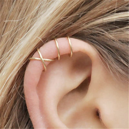 4PCS Helix Ear Cuff Cartilage Earring No Piercing Earcuff, 925 Sterling Silver,14K Gold Simple Criss Cross Double Lines Adjustable Ear Cuffs Minimalist Women Girls Men Clip On adornment Set - color: gold