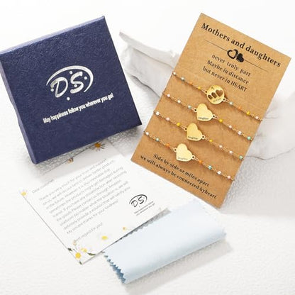 DS Mother Daughter Matching Bracelets,Adjustable Stainless Steel Gift Set | mother’s Day & Birthday Gift Box,Heart Charm,Mommy & Me Style,18K Gold Plated,Hypoallergenic,Daily Wear,Fits Women Teen Girls - color: Gold-7