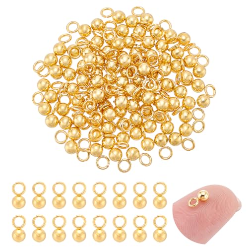 UNICRAFTALE about 100Pcs 18K Gold Plated Small Ball Charms Stainless Steel Round Pendants Metal Dangle Ball Charms for DIY Necklace Bracelet Jewelry Making - size: 3mm Diameter