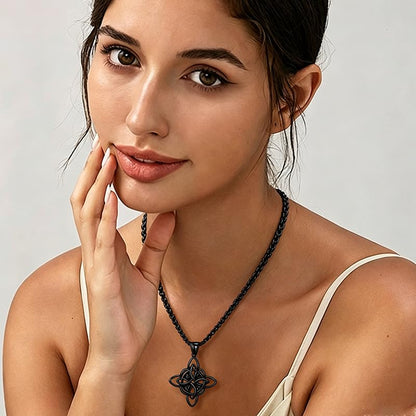 MALOYANVE Celtic Witch Knot Necklace for Men Women Stainless Steel Triquetra Trinity Pendant Irish Celtic Knot Amulet Good Luck Protection Jewelry - color: Black