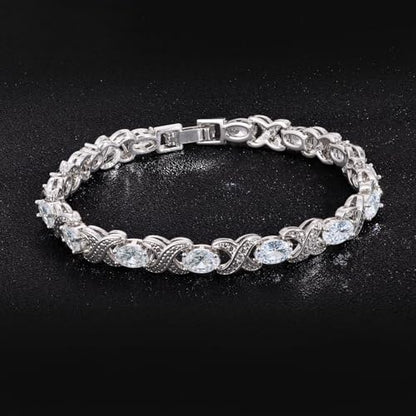 Tennis Bracelets for Women, Oval Tennis Bracelets with X-Shape Classic Design Cubic Zirconia Bracelet for Women Men, 14K White Gold Plated Elegant CZ Bracelet 6.5-7.5 Inches - size: 7 inch