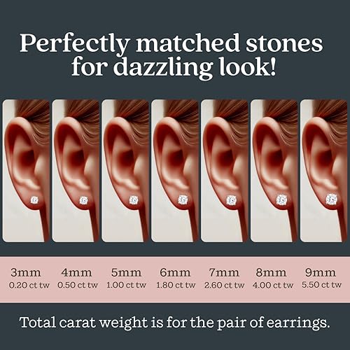 KEZEF Sterling Silver Stud Earrings for Women & Men - 4-Prong Setting Cubic Zirconia Earrings Studs - Premium CZ S925 Hypoallergenic - Available in 14K White and Yellow Gold, Rose Gold - 3mm to 9mm - color: 14K White Gold, size: 8mm - Bold