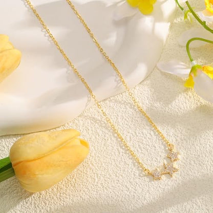 Starain Heart Necklaces for Women Dainty Cubic Zirconia Love Heart Pendant Necklace 18K Gold Plated Chain Trendy Stuff Jewelry - color: N Gold Stars Necklace