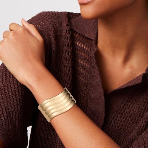 HZMAN Chunky Gold Cuff Bracelets for Women Thick Wide Bangle Bracelet Hammered Open Hinge Wrist Cuff Bracelet Jewelry Gift - color: 08.Irregular Gold