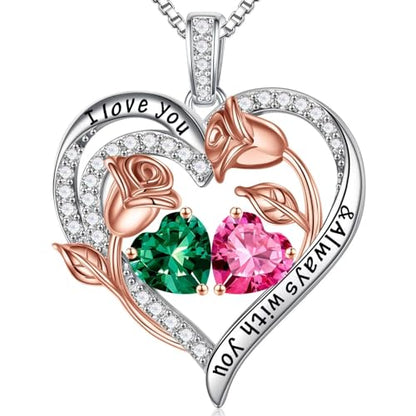Iefil Birthstone Necklace for Women - Rose Heart Necklace | 925 Sterling Silver, Gift Box Packaging, Anniversary Birthday Gifts for Wife Mom Daughter - color: 05-10-May-Oct Birthstone