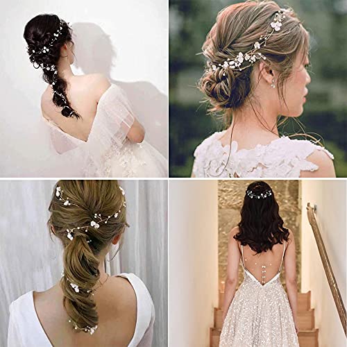 BEAYFILY Bridal Wedding Hair Vine,Extra Long Pearl and Crystal Beads Bride Head Piece,Silver Hair Accessories for Women and Girls (Golden) - color: Golden