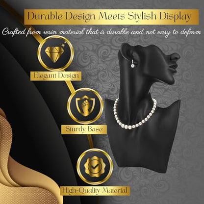 Flexzion Jewelry Bust Display Stand - Black Resin Mannequin Earring Stand for Selling & Displaying - Necklace Bust Display Holder for Show, Boutique, Small Business & Retail | Black resin necklace and earring holder for boutiques, vendor tables, retail di