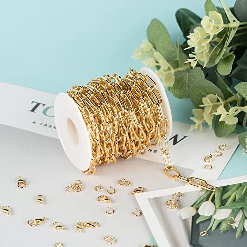 16.4 Feet Aluminum Oval Light Gold Chains for Jewelry Making Unwelded Paperclip Link Cable Chain Roll Necklace Chains Bulk with Lobster Clasps and Jump Rings - color: 8×16mm-Gold