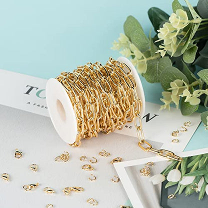 16.4 Feet Aluminum Oval Light Gold Chains for Jewelry Making Unwelded Paperclip Link Cable Chain Roll Necklace Chains Bulk with Lobster Clasps and Jump Rings - color: 8×16mm-Gold