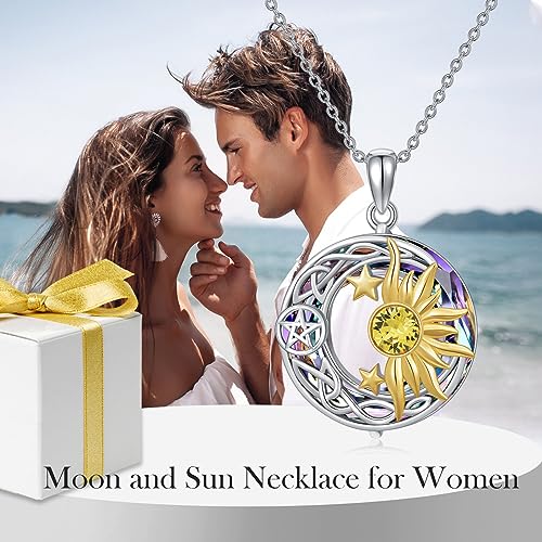 AOBOCO 925 Sterling Silver Moon Sun Star Necklace Celtic Jewelry for Women Girls - color: Circle Crystal-Purple Color