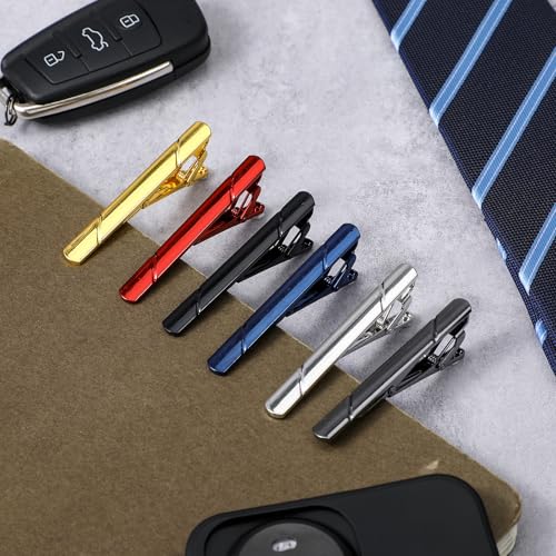 12 Pcs Tie Clips for Men, Tie Clip Set with Elegant Gift Box Stainless Steel Mirror Polished Ties Bar Clip Set, Nice Gift for Business, Father, Husband, Boyfriend, Wedding (6 color)