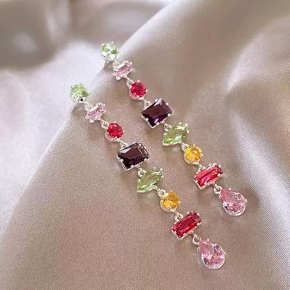 Silver Plated Rainbow Crystal Necklace, Sparkly Cubic Zirconia Rhinestone Multicolor Chain Choker Bracelet Earring Jewelry Set - style: Necklace+Earrings