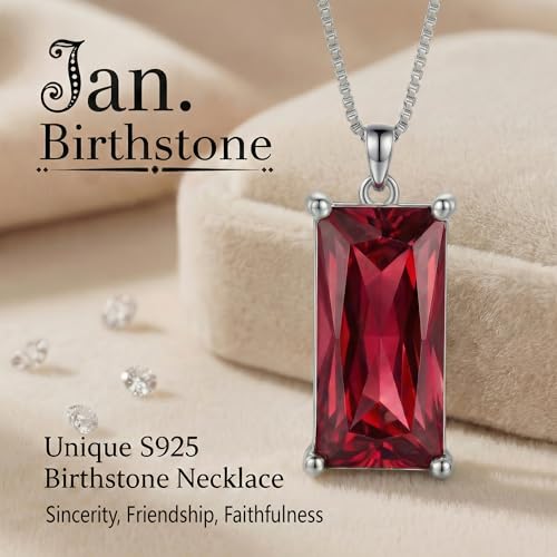 8mm x 16mm Square Birthstone Pendant Necklace – Fashion charming Sterling Silver Gift for women - color: January