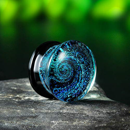 COOEAR Glass Plugs And Tunnels Galaxy Piercing Flared Expander Stretchers Pair Gift Packed Jewelry Size 2g(6mm) to 1 Inch(25mm). - size: 19 mm
