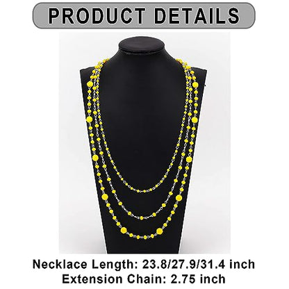 Firstmeet Long Chain Multi Layer Fashion Glass Beads Handmade Necklace for Women - color: Yellow-y
