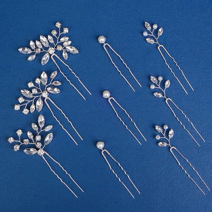 9 Pieces Bride Wedding Hair Pins Bridal Hair Accessories Set Jewelry Bridesmaids Silver HairPiece for Women - color: Set 3