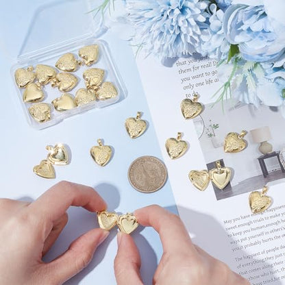 UNICRAFTALE Golden Locket Pendants Small Heart Photo Frame Charms Metal Memory Locket Charms Heart Picture Frame Bouquet Charm for DIY Jewelry Making - style: Heart and Flower