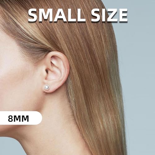 18K Gold Plated 925 Sterling Silver Shell Pearl Stud Earrings,Hypoallergenic to Sensitive Ears - style: B_XS - 8mm