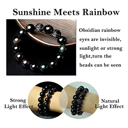 Black Obsidian Bracelet,Feng Shui Black Obsidian Wealth Bracelet for Women Men Couples Handmade Stretch Obsidian Bracelet Bangle with Carved Pixiu Tiger Eye Stone Attract Wealth Money and Good Luck - color: G,10mm,Obsidian