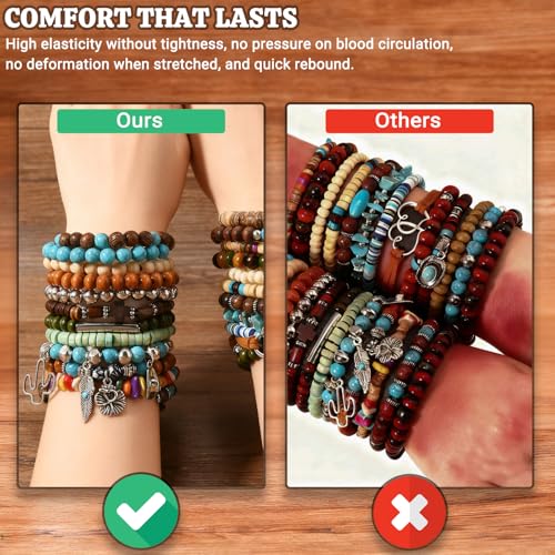 Punk Beaded Bracelets Pack for Men Women, Mens Bracelet Set with Beads, Mens Bead Bracelet Stackable Gothic Boho Adjustable Men Bead Bracelet Pack - color: 30pcs