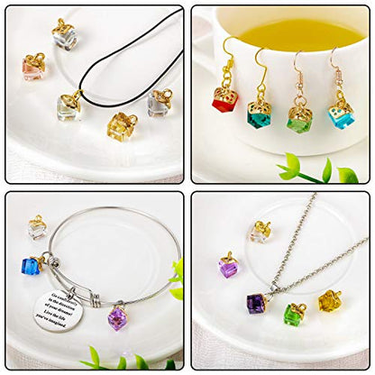 Hicarer 40 Pieces Cubic Crystal Charms Assorted Crystal Birthstone Charms Pendants Handmade Dangle Bead Pendants with 200 Pieces Open Jump Rings for DIY Jewelry Making Necklace Earring Gifts