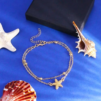Gold Starfish Seashell Anklets Bracelets for Women Dainty Gold Layered Shell Link Chain Anklets Summer Conch Seashell Foot Bracelet Jewelry for Beach Vacation - color: gold4