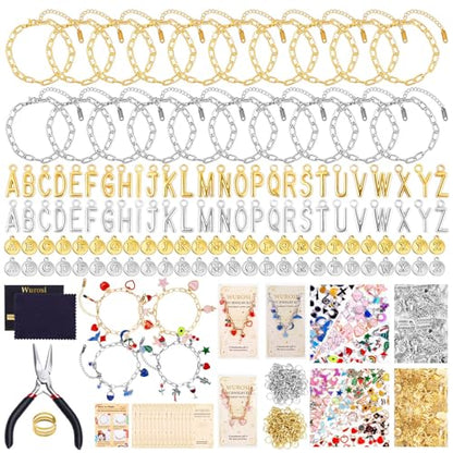 Wurosi 769Pcs Paperclip Charm Bracelet Kit for DIY Christmas Handcraft Gift | Including Paperclip Chain Bracelets, Charms, Jump Rings, Gift Bags, Pliers for DIY Bracelet Making Gift Christmas - color: 769 Pcs Gold & Silver Bracelet