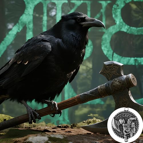 Stainless Steel Gothic Y2K Punk Rock Emo Biker Pendant Necklace | Cosplay Vintage Viking Alt Edgy Fashion Charm Necklace Jewelry for Men Women Active Daily Wear - style: Odin Raven Axe Medallion