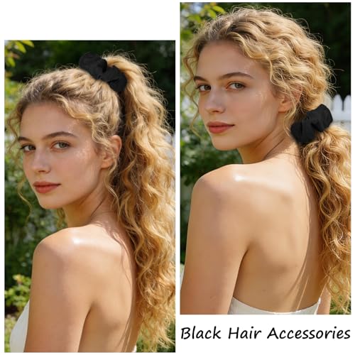 Jaciya Satin Scrunchies for Women Black Hair Scrunchies Elastic Hair Ties | 24 Pack Elastic Hair Ties for Ponytails and Buns - color: Black