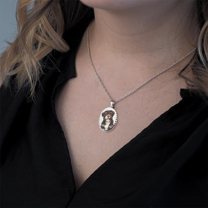 Oval w/Diamond Cut Edge Custom Photo Engraved Pendant - in Solid 14K, 10k, Yellow, White, Or Sterling Silver - color: Solid 10K White Gold + Photo, size: 3/4 x 1 Inch