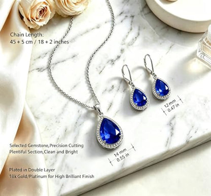 VONSSY Classic Oval Pendant Gemstone Necklace | Crystal Ruby Sapphire Waterdrop Birthstone Teardrop Emerald Necklace | 18K Platinum Gold Plated Chain | Jewelry Gift for Mother Wife Girlfriend - color: NL & ER - Sapphire