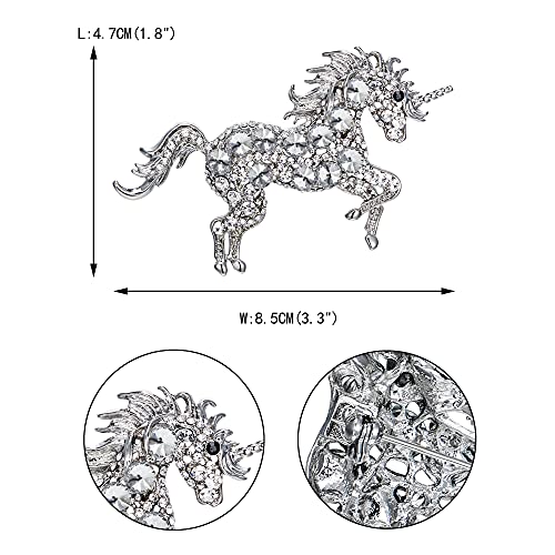 EVER FAITH Women's Austrian Crystal Running Unicorn Brooch - color: Clear Silver-Tone