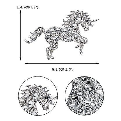 EVER FAITH Women's Austrian Crystal Running Unicorn Brooch - color: Clear Silver-Tone