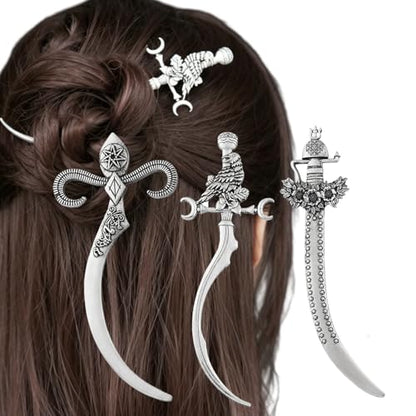 3PCS Sword Hair Pins for Women, Metal Hair Sticks Set, Viking Hair Accessories, Medieval Renaissance Hair Pin Set, Fantasy Pirate Decorative Hair Sticks for Bun Updo