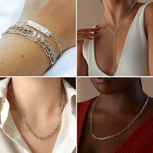 33FT Stainless Steel Paperclip Chain 4.3mm Silver Chain for Jewelry Making | Textured Cable Link Chains Roll Bulk for Necklace Bracelet Crafts - color: stainless steel color