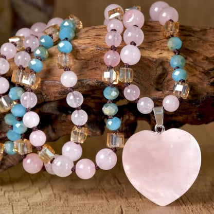 Yomisa Long Necklaces for Women Trendy, 33/34/35 inch | Boho Beaded Necklaces for Women, Natural Stone Pendant, Handmade Knotted Bead, Bohemian Holiday Summer Western Charm Jewelry - color: Love-Pink