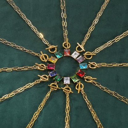 Diamond Necklaces for Women Natural Stone Paperclip Toggle Necklace 14K Gold Plated Emerald Birthstone Necklace for Women Paper Clip Chain Blue Green Cubic Zirconia Pendant Birthday Gifts for Women Mother Jewelry - color: 06. June(Alexandrite)