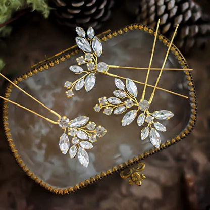 JAKAWIN Rhinestone Wedding Hair Pins Silver Bridal Crystal Hair Jewelry Accessories for Women HP130 (Gold) - color: 2 Gold