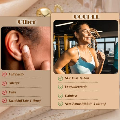 OOOPEL 3 Pairs 14K Gold Plated Ear Cuffs Non Piercing Lightweight Stackable Chunky Earring Cuff for Women Adjustable Non-Fading Fake Earrings Suitable for Christmas Gift - style: Double CZ