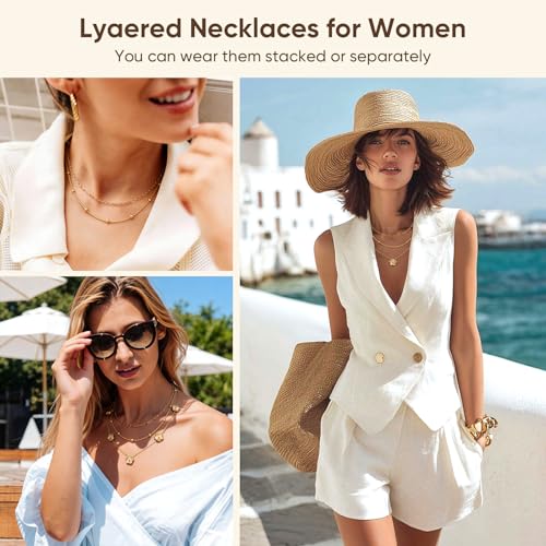 MPRAINBOW Gold Layered Necklace for Women - 3Pcs 18K Gold Plated Floral Necklaces, Stainless Steel Stackable Cuban Link Chain Non Tarnish Trendy Jewelry, Herringbone Chains Christmas Birthday Gifts - color: Gold 01