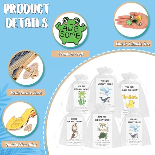SOWPOPY 25/50/100 Sets Employee Appreciation Gifts Bulk Small Staff Thank You Gift with Inspirational Cards, Cute Animal Lapel Pins Team Appreciation Ideas for Office Coworkers, Teachers, Students