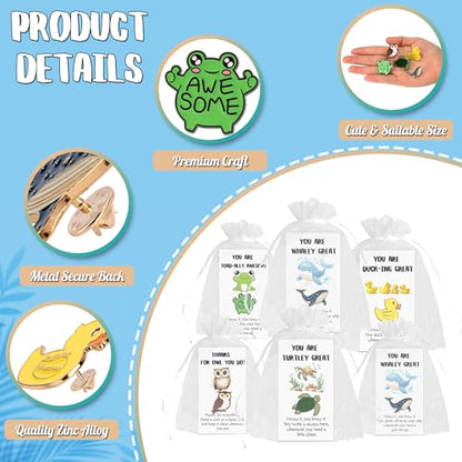 SOWPOPY 25/50/100 Sets Employee Appreciation Gifts Bulk Small Staff Thank You Gift with Inspirational Cards, Cute Animal Lapel Pins Team Appreciation Ideas for Office Coworkers, Teachers, Students