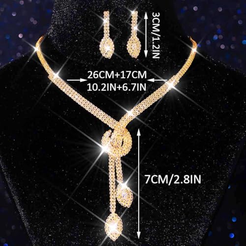 Unicra Silver Rhinestone Bridal Wedding Jewelry Set Crystal Necklace Earrings Sets Formal Prom Costume Jewelry Sets for Women and Brides - color: Gold