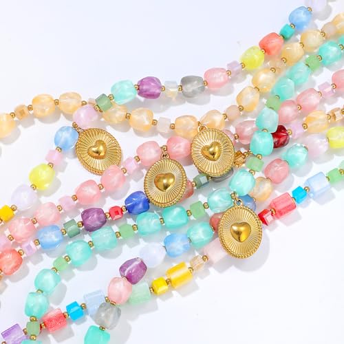Chunky Beaded Necklaces for Women Trendy Colorful Acrylic Bead Statement Necklace Puffy Heart Pendent Necklaces for Women Boho Fashion Jewelry - color: K-green