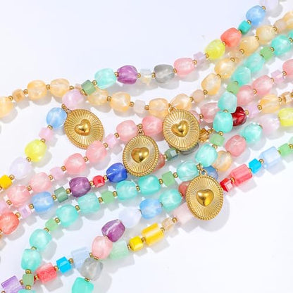 Chunky Beaded Necklaces for Women Trendy Colorful Acrylic Bead Statement Necklace Puffy Heart Pendent Necklaces for Women Boho Fashion Jewelry - color: K-green