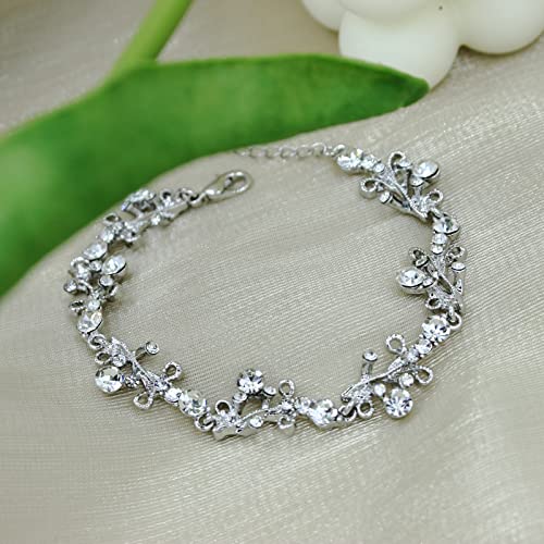 3Pcs Austrian Crystal Jewelry Set for Women, Necklace Dangle Earrings Link Bracelet Jewelry Set with Gold/Platinum/Gun Plated, Wedding Party Jewelry for Bridal Bridesmaid - color: White-Platinum Plated