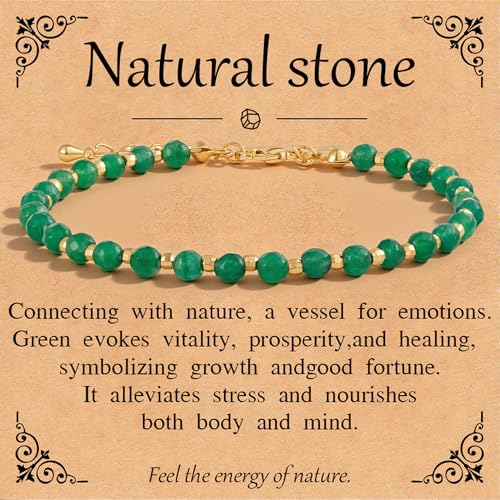 Inspirational Gifts Healing Natural Stone Bracelets for Women Anxiety Stress Relief Bracelet Handmade Jewelry for Friends Sister, Christmas Stocking Stuffers Thanksgiving Basket - color: Green-Luck