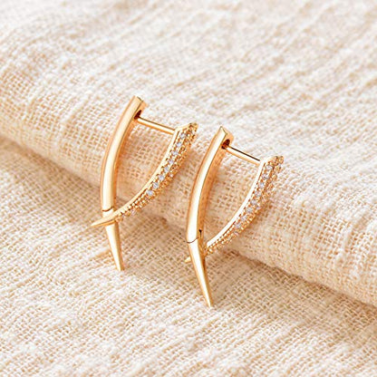 LOYATA Spike Earrings Gold Huggie Hoop Diamond Cubic Zirconia 14K Gold Plated Dainty Small Simple Hypoallergenic Geometric Jewelry Gift for Women - color: Curved Bar Crossover