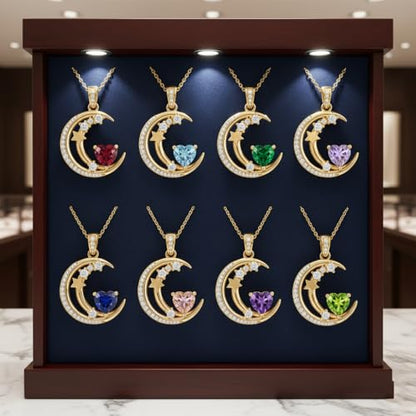 Midari 18K Gold Moon Star Necklace Moon Star Pendant Necklace with 12 Months Birthstones Moons Jewelry Gifts for Women Mom Her - color: 04-April